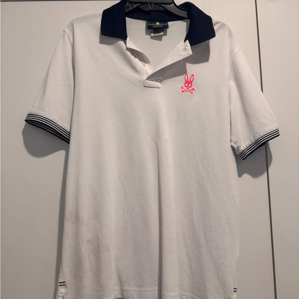 Psycho Bunny White and Pink Polo Shirt Sporty Design
